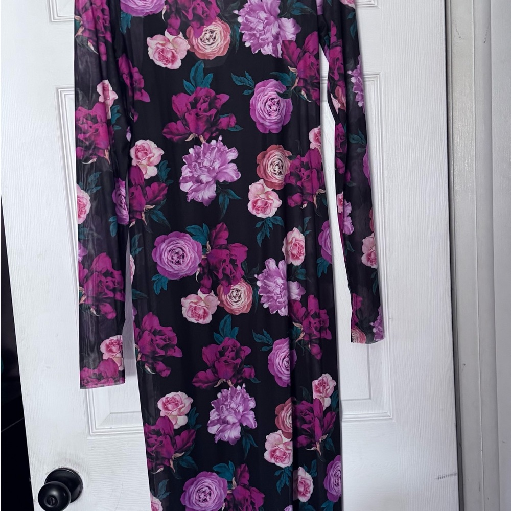 AFRM Black Dress with Pink and Purple Floral Print